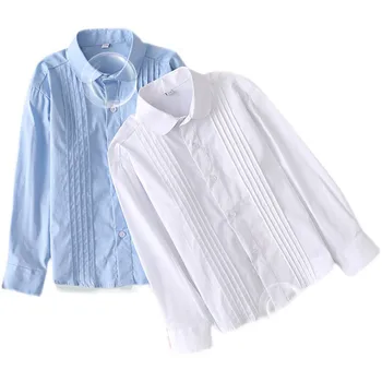 Белые рубашки для мальчиков и девочек для студентов, Униформа, Хлопчатобумажная блузка с длинным рукавом, школьная одежда для подростков, Официальная одежда 4, 6, 8, 10, 12 лет