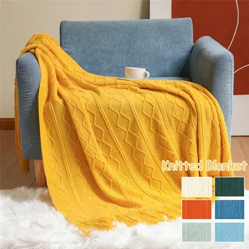 Летнее Вязаное клетчатое одеяло в скандинавском стиле, одеяло с кисточкой для кровати, однотонный чехол для дивана, покрывало, Мягкое Богемное одеяло, декор