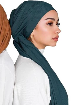 Большой Размер Плиссированного Джерси, Шарф-Хиджаб для мусульманских Женщин, Тюрбан, Шали, Шарфы, Головной Платок, Повязки на Голову для Женщин, Рамадан