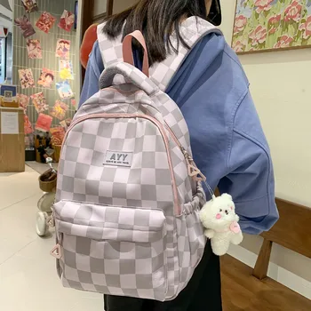 Водонепроницаемый нейлоновый рюкзак унисекс в клетку, милая модная дорожная сумка для студенческих пар, школьный рюкзак для мужчин и женщин, рюкзак для ноутбука