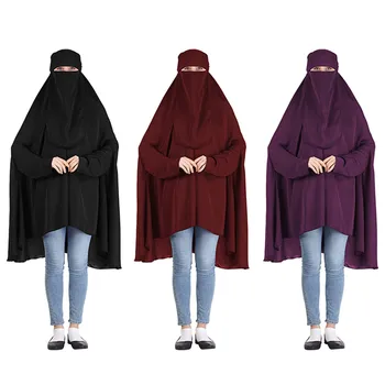 Ислам, Однотонное платье, Абая, мусульманская Летняя Вентилируемая Длинная мусульманская одежда, Шейный платок, мусульманский Хиджаб с капюшоном, Одежда для молитв Ид