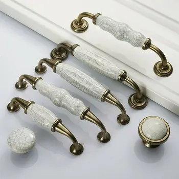 Античный Бронзовый дизайн с трещинами, Керамические ручки для кухонных шкафов, Ручки для ящиков из сплава, Дверная ручка шкафа, Европейская Мебельная фурнитура