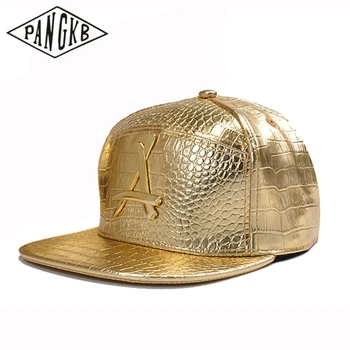 Бренд PANGKB BIG A CAP, золотистая кожаная бейсболка с металлическим логотипом, головные уборы для мужчин, женщин, взрослых, уличная повседневная бейсболка от солнца