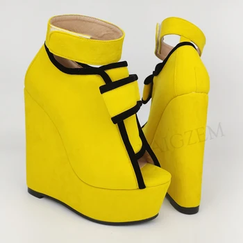 LAIGZEM/ Женские босоножки на платформе и танкетке, туфли-лодочки на каблуке, увеличивающие рост, летняя обувь с открытым носком, женские вечерние клубные Zapato, большие размеры 47 52