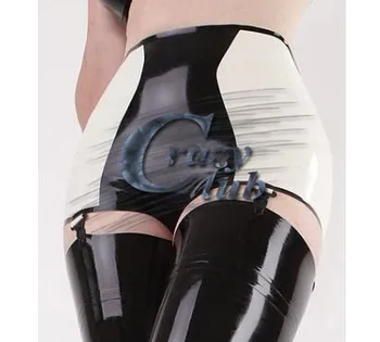 Crazy Club_New Модные женские латексные шорты для мальчиков, черно-белые женские резиновые панталоны с высокой талией на подтяжках