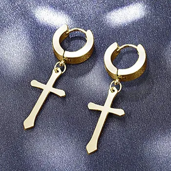 Мужские и женские серьги-кольца с крестом из нержавеющей стали, украшения для пирсинга ушей, Подарки, Аксессуары, серьги-кольца