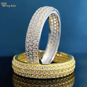 Wong Rain 18-Каратное позолоченное серебро 925 Пробы, Высокоуглеродистый бриллиант, драгоценный камень, хип-хоп Ювелирные украшения, Обручальное кольцо, подарок Оптом