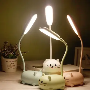 Новая светодиодная настольная лампа, Мультяшный милый кот, ночник, USB-перезаряжаемый настольный светильник, защита глаз ребенка, теплая белая настольная лампа