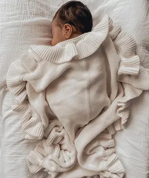 Вязаные детские одеяла с оборками, Пеленание для новорожденных, постельное Белье для малышей, Одеяло, Корзина для новорожденных, Одеяла для колясок