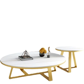 Легкий Роскошный современный чайный столик, Небольшая квартира, гостиная, Простой дом, Скандинавская каменная тарелка, круглый Цветочный камень, Овал.
