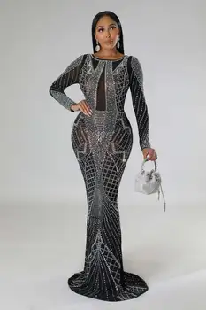 Felyn 2022 Высококачественное Новое дизайнерское платье с круглым вырезом и длинным рукавом, сексуальное платье Макси для вечеринок знаменитостей, Vestidos