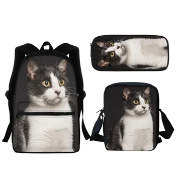 Рюкзак на молнии с рисунком кота из 3 предметов для мальчиков и девочек начальной школы, школьная сумка с животными, высококачественная сумка для ноутбука, Органайзер для канцелярских принадлежностей 2023