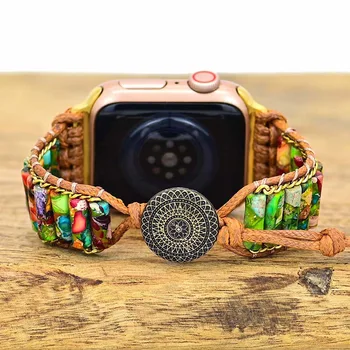 Ремешок ручной работы для Apple Watch 8 Band в Богемном стиле, Браслет с Каменным Переплетением для iWatch 3/4/5/6/SE/7, 40 мм 44 мм Ремешок для часов