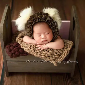 Ручная работа Новорожденный Помпон Шляпа Реквизит для фотосъемки Швейная Кружевная шляпа с рюшами Милый Медвежонок Капор Реквизит для фотосъемки новорожденных Животных