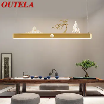 Подвесной светильник OUTELA Modern Home LED, китайская креативная Золотая прямоугольная люстра с рисунком холма для столовой Чайного домика