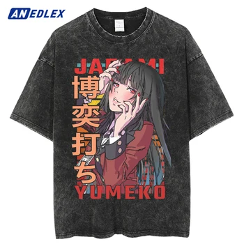 Уличная одежда, выстиранная черная футболка, футболка с принтом девушки из японского аниме, мужская летняя хлопковая футболка в стиле харадзюку с коротким рукавом.