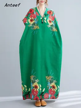 хлопок с коротким рукавом, винтажные цветочные новинки в платьях для женщин, повседневное свободное летнее пляжное платье длиной макси, элегантная одежда 2023