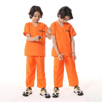 Детский костюм заключенного Оранжевый комбинезон заключенного Наряд тюремной птицы на Хэллоуин Оранжевый костюм заключенного Костюм тюремного мальчика