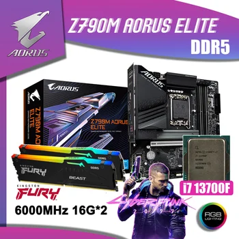 Комплект материнской Платы GIGABYTE Z790M AORUS ELITE DDR5 LGA1700 С процессором Intel Core i7 13700F Fury 6000 МГц DDR5 RGB 16G x2