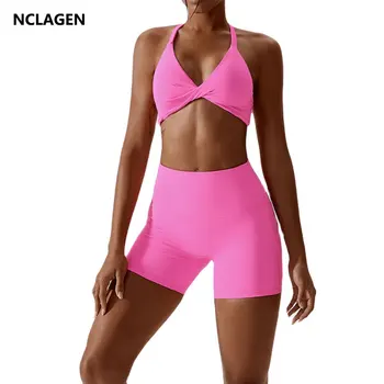Женская спортивная одежда NCLAGEN, Быстросохнущий комплект для йоги в обнаженном виде, Сексуальный спортивный костюм для бега, Брюки и бюстгальтер для тренировок, Тренажерный зал