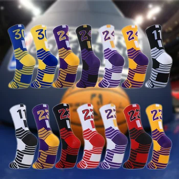 Профессиональные спортивные носки Баскетбольные носки Для мужчин, велосипедные носки для активного отдыха, треккинговые Дышащие нескользящие носки для взрослых Super Star № 23 № 24