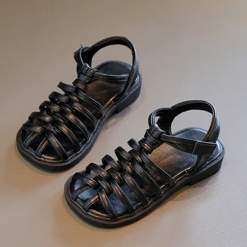 Римские сандалии на босу ногу для девочек 2023, летняя детская пляжная обувь с мягкой подошвой и защитой от скольжения