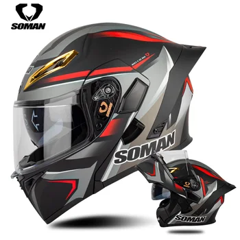 Мотоциклетные шлемы SOMAN Высококачественный откидной шлем Abs Полнолицевые мотоциклетные шлемы Гоночный шлем Одобрен Dot