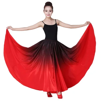 Женская юбка для испанского фламенко, танцевальная практика, Длинная юбка с широкими свингами, цыганская юбка градиентного цвета, женское платье с юбкой для живота