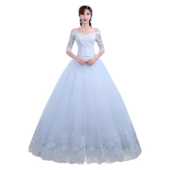 2020 Новое свадебное платье Невесты с рукавами Корейская версия Летнее Кружевное платье с длинными рукавами на одно плечо Для женщин
