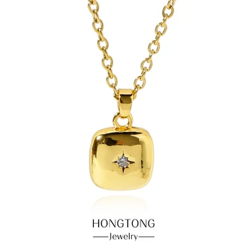 Ожерелье с квадратной подвеской HONGTONG Eight Mang Star для женщин, Ювелирные Изделия из нержавеющей стали, 18-каратные Позолоченные Аксессуары-шармы, Подарок