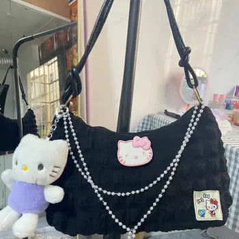 Sanrio Hello kitty контрастная цветная сумка через плечо с жемчужной цепочкой, модная сумка для подмышек, сумка для девочек