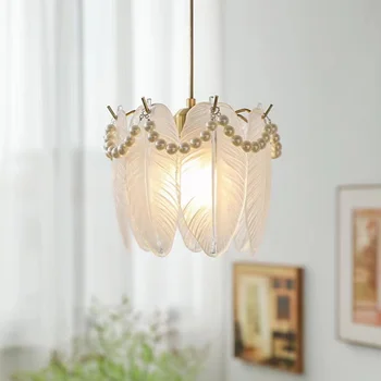 Французский подвесной светильник, роскошный стеклянный абажур с жемчугом, подвесные светильники, светильники для столовой, украшения спальни, освещения.