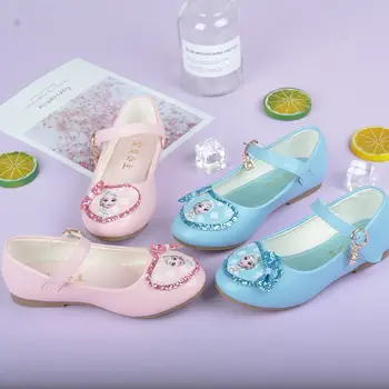 Обувь для девочек Disney, обувь Frozen Princess Elsa, обувь для девочек, Детская обувь с блестками, Розово-голубая обувь из мягкой кожи, Размер 24-33