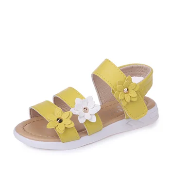Милые Модные сандалии для девочек-принцесс Розовато-желтого и белого цветов, летние пляжные туфли с обручем и петлей для маленьких детей Tacon