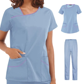 Рабочая униформа медицинского персонала с коротким рукавом, Дышащий Эластичный Комплект рабочей одежды для ухода за собой, Летняя рабочая одежда медсестры стоматологической клиники