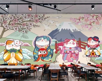 Личность 3d обои ручная роспись Вишневые цветы Снежная гора Японский суши ресторан фон обои 3d