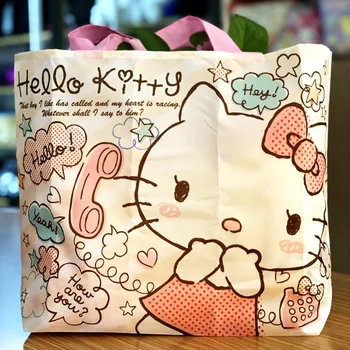 Складная Эко-сумка Sanrio Hello Kitty с милым мультяшным рисунком, портативная хозяйственная сумка Melody, сумка для хранения в комплекте, сумочка на крючке
