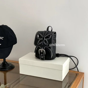 Черный выдолбленный рюкзак с бабочкой для женщин, винтажная дизайнерская сумка, универсальные рюкзаки Cool Girl, винтажная сумка через плечо Y2k Design