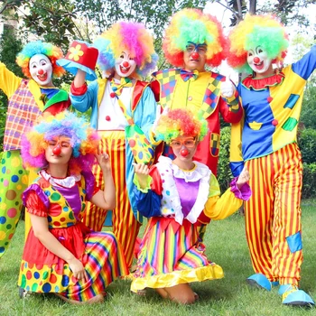 Взрослых карнавальных костюмов клоунов с шапкой-париком, мужчин циркового клоуна, костюма для вечеринки в Пурим, косплея для женщин