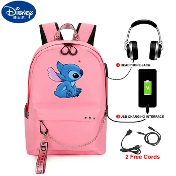 Сумка для мамы Disney Lilo Stitch на молнии, USB-зарядка, детский рюкзак большой емкости, женские оксфордские школьные сумки, девочки-подростки, студентки