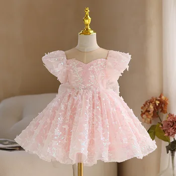 Фирменные платья с бабочками и блестками для маленьких девочек, детское королевское бальное платье принцессы в стиле Лолиты, детское платье на день рождения, бутик одежды для младенцев