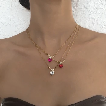 Модное Винтажное ожерелье с подвеской из кристаллов в форме лося в форме сердца для женщин, цепочка золотого цвета, ошейник, Простые украшения, подарок девушке
