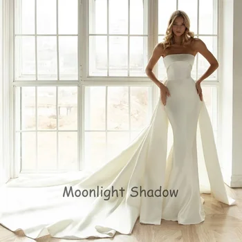Свадебное платье без рукавов из атласа Русалки в лунном свете, свадебное платье без спинки со съемным шлейфом Vestido De Novia