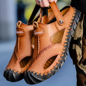 Мужские походные сандалии, летняя повседневная обувь большого размера с круглой полой головкой в стиле ретро, пляжные тапочки для прогулок Sandalia De Hombre