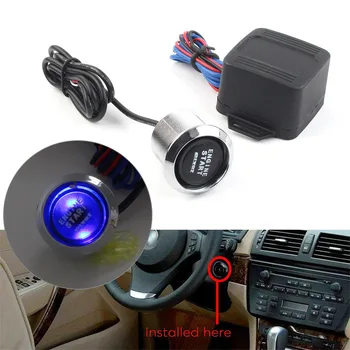 Универсальный автомобильный кнопочный переключатель запуска двигателя 12V, стартовый комплект зажигания, синяя светодиодная подсветка