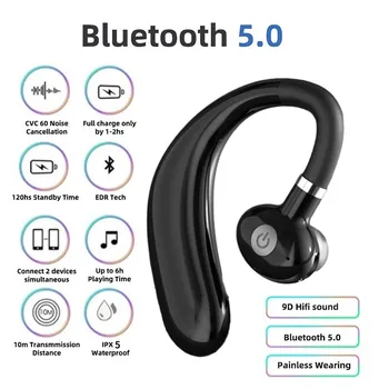 Бизнес-гарнитура Bluetooth 5.0, Беспроводная громкая связь, водонепроницаемые автомобильные наушники-вкладыши с микрофоном, спортивные наушники длительного ожидания