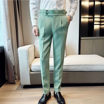 Мужские официальные брюки с вафлями, Новый модный дизайн ремня, Мужские брюки, простой тонкий деловой повседневный костюм, брюки, Большие размеры 29-36