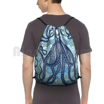 Антикварный осьминог с обоями Уильяма Морриса, рюкзак, сумки на шнурке, спортивная сумка, водонепроницаемые животные, Осьминог, океан, море
