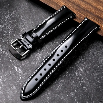 Мужской ремешок для часов из блестящей лакированной кожи ручной работы 18 19 20 21 22 мм, быстросъемный черный мужской браслет, ремешок в винтажном стиле