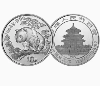 1997 Год туризма в Китае Серебряная монета в виде панды весом 1 унция